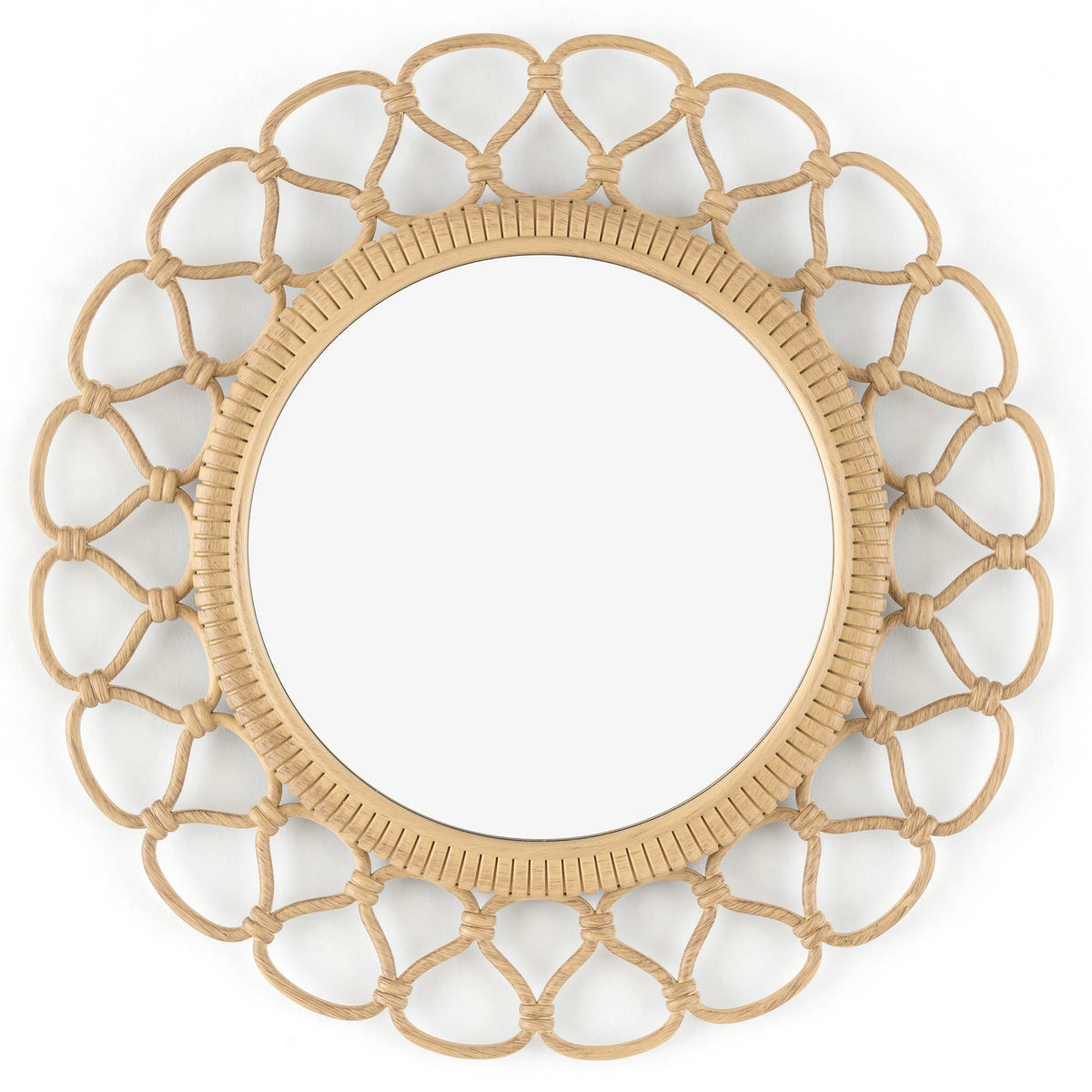 3 Piece Light Natural Faux Woven Wicker Round Mirror Set H781