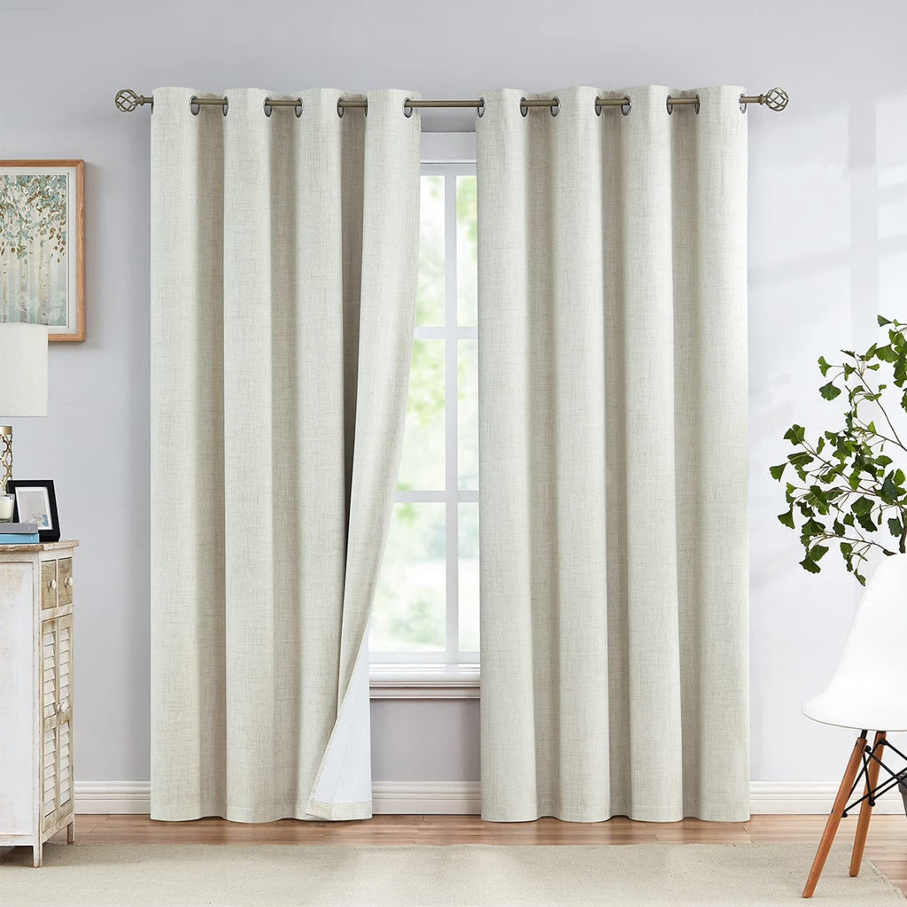 Natural Linen Blackout Curtains 84"Lx52"W Ivory Grommet Top, 2 E589142