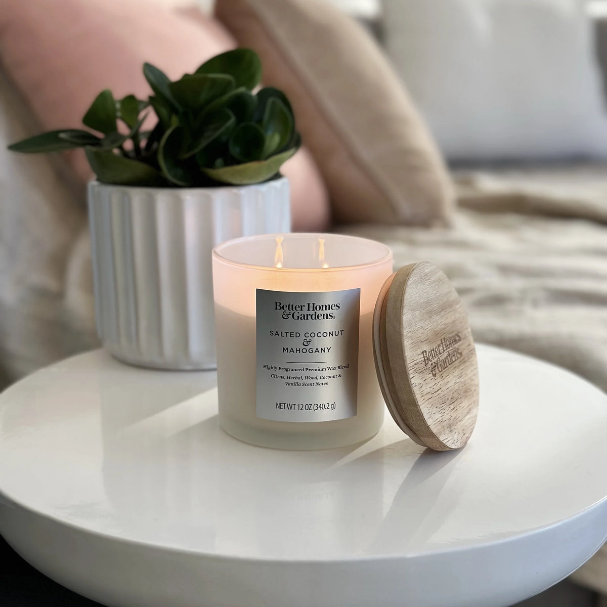 12oz Salted Coconut & Mahogany Scented 2-Wick Jar Candle C6391