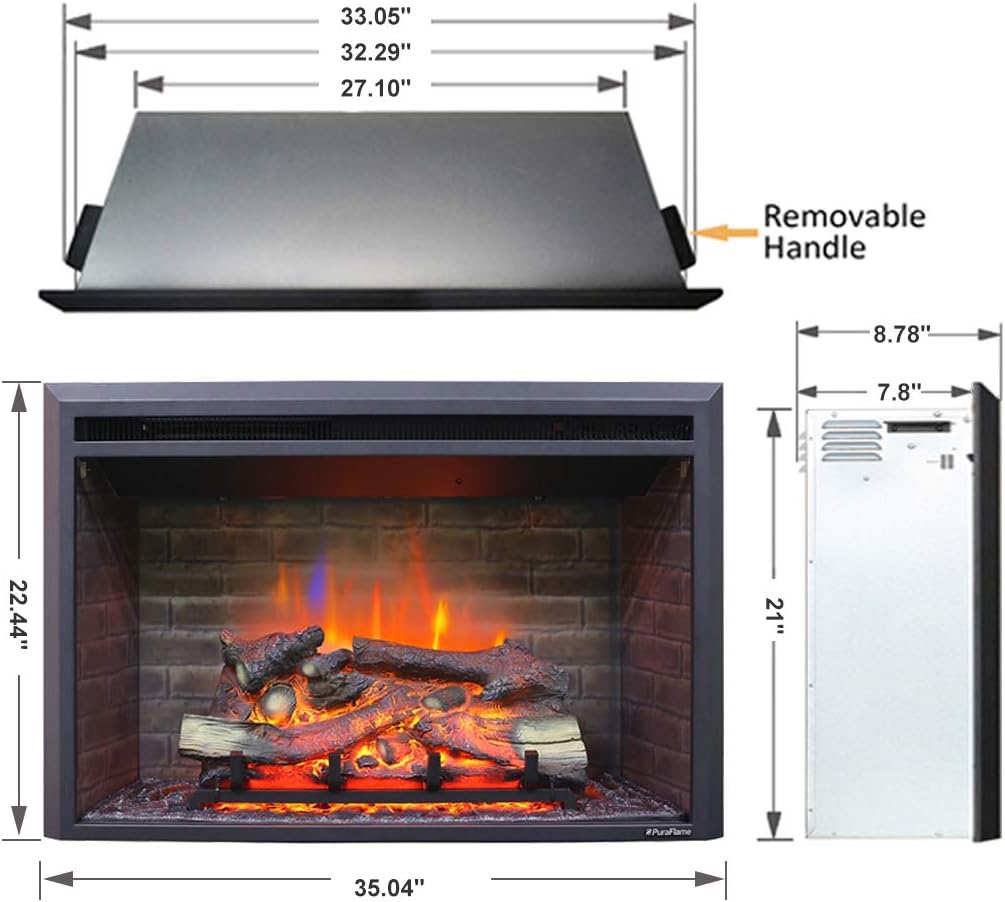Black Electric Fireplace Insert with Remote Control, 750/1500W S873680