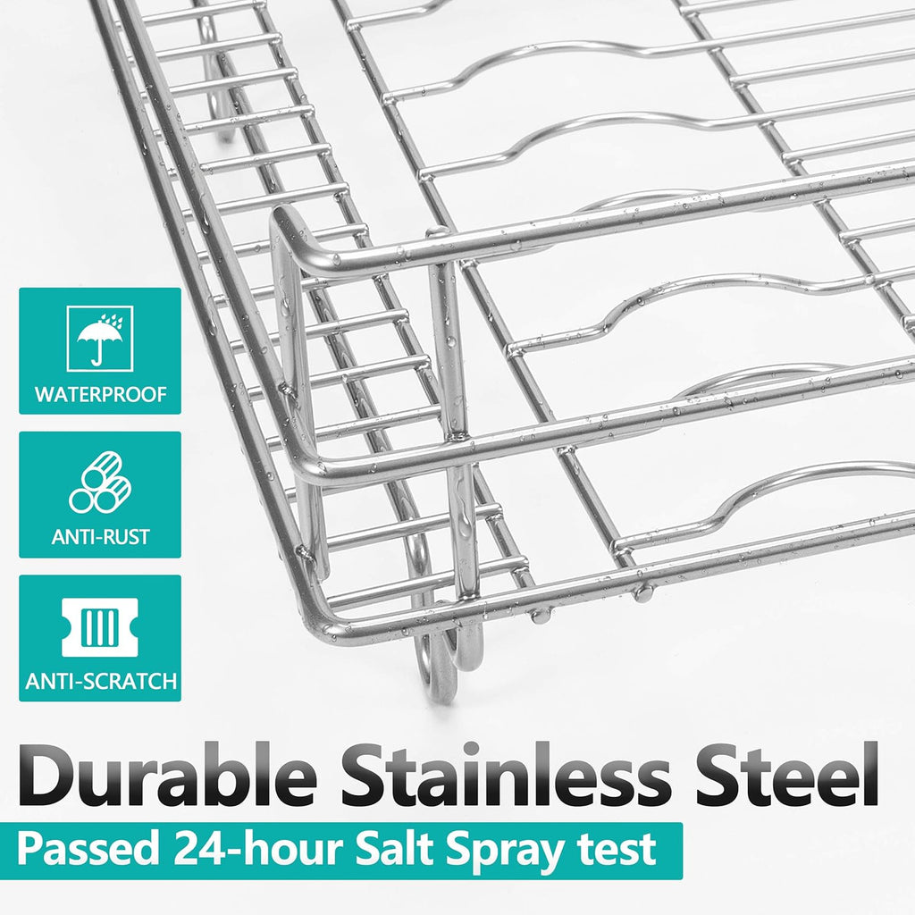 2 Tier Stainless Steel Dish Drying Rack and Drainboard Set with Utensil Holder R558031