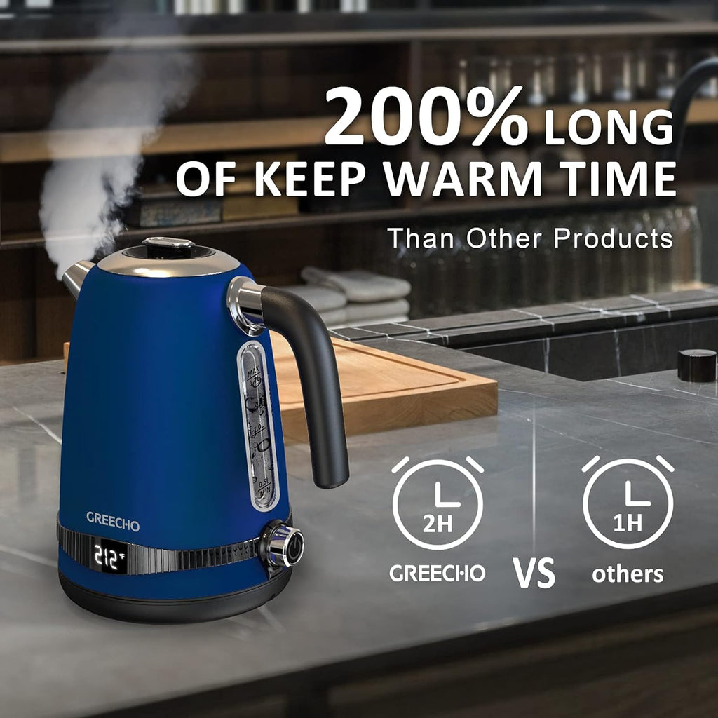 1.7L Electric Kettle with LED Display & 7 Heat Settings, 304 Stainless Steel, Pack of 2 J975