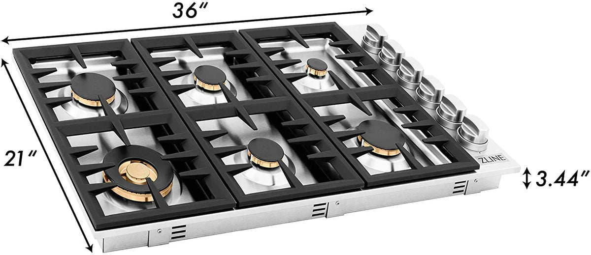 36 in. Dropin Cooktop with 6 Gas Brass Burners M1068