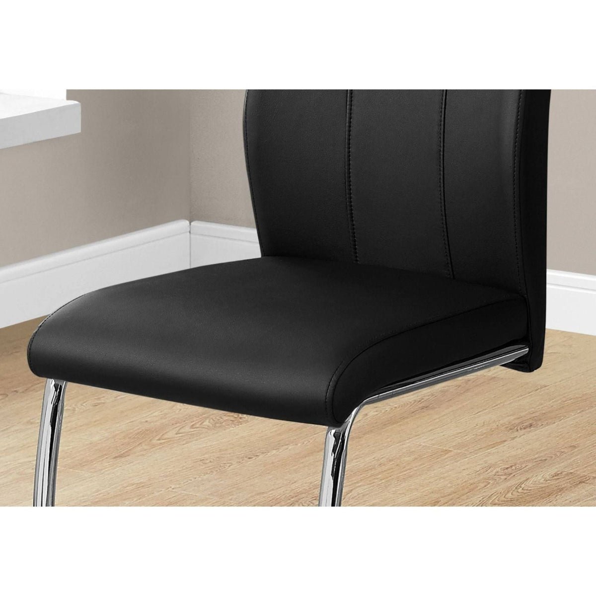 2 Piece Dining Chair Black Leather-Look Chrome N560