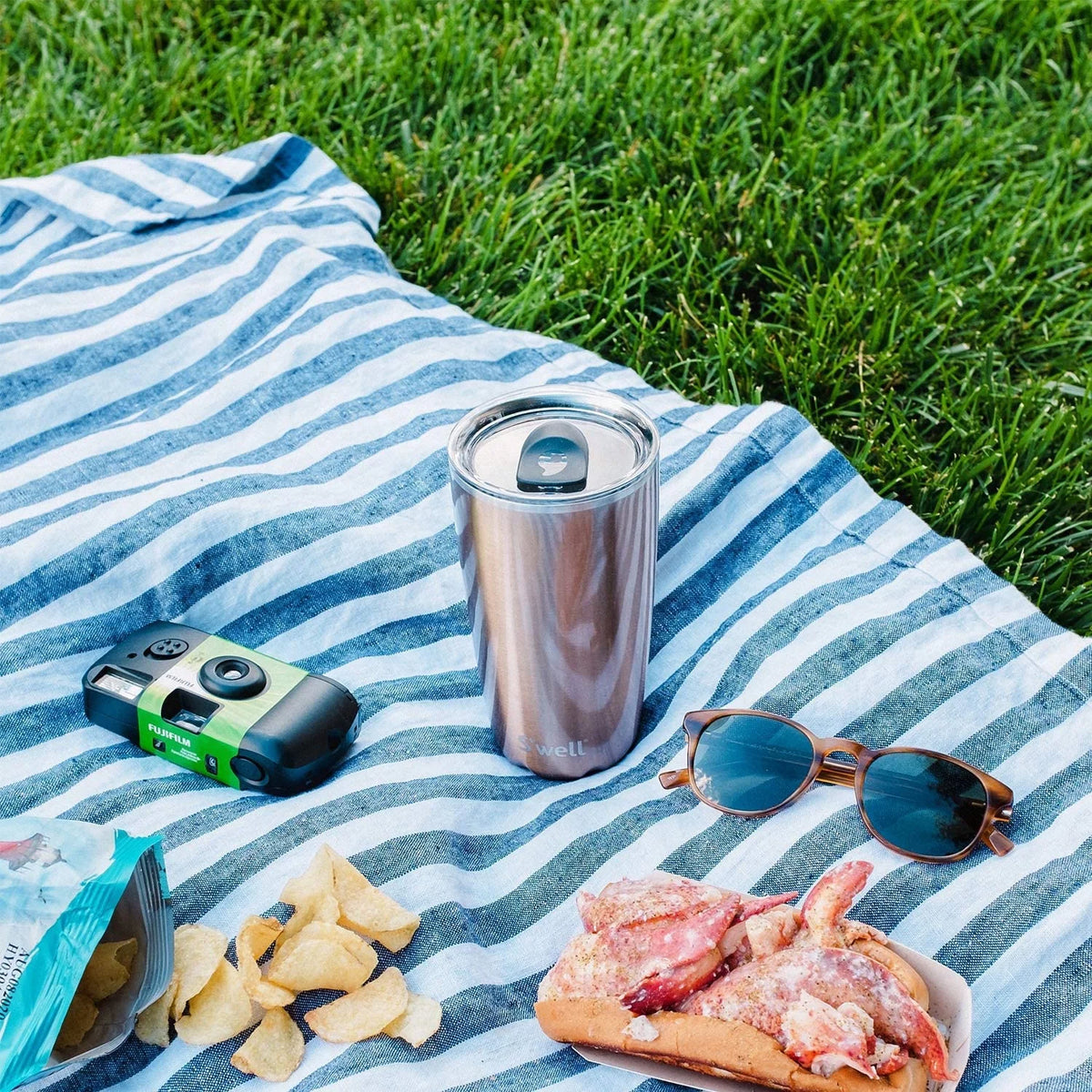 Stainless Steel Tumbler with Slide-Open Lid, 18 Fl Oz, Vacuum-Insulated Water Bottle M72517