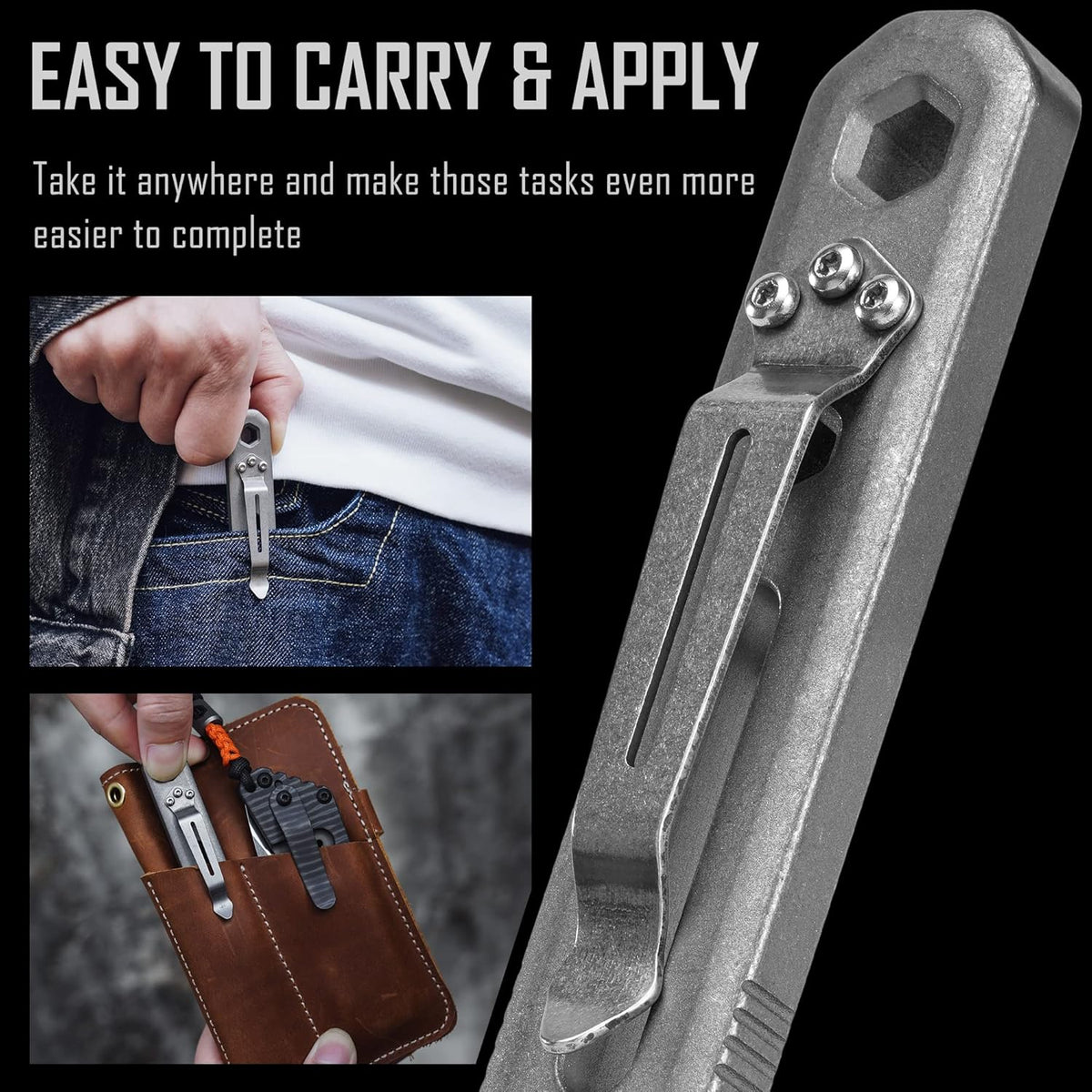 Titanium EDC Pry Bar Multi Tool with Screw Bit Driver & Pocket Clip Pack of 2 L955737