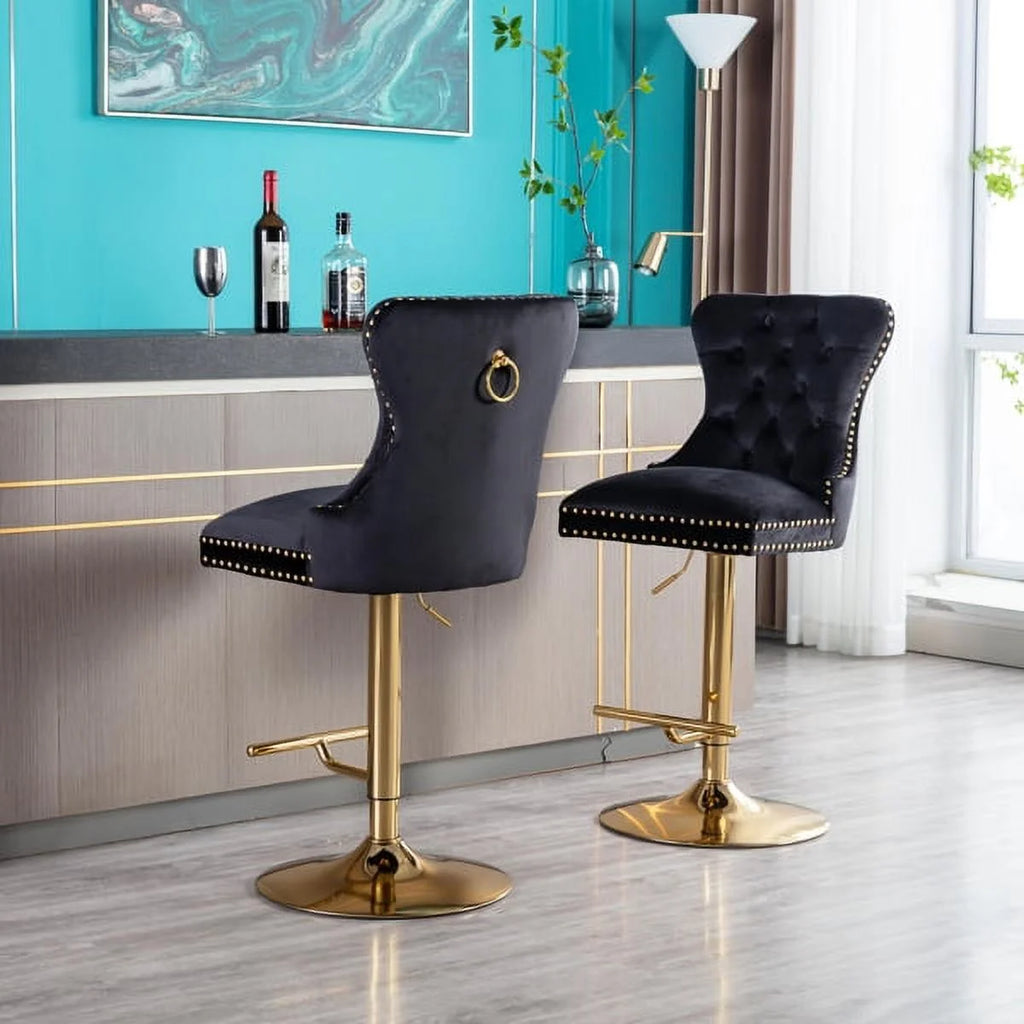 Black Velvet Swivel Bar Stools, Set of 2 U3795