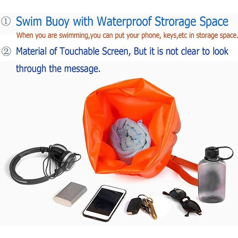 Inflatable Swimming Tow Float with Dry Pouch Orange F714