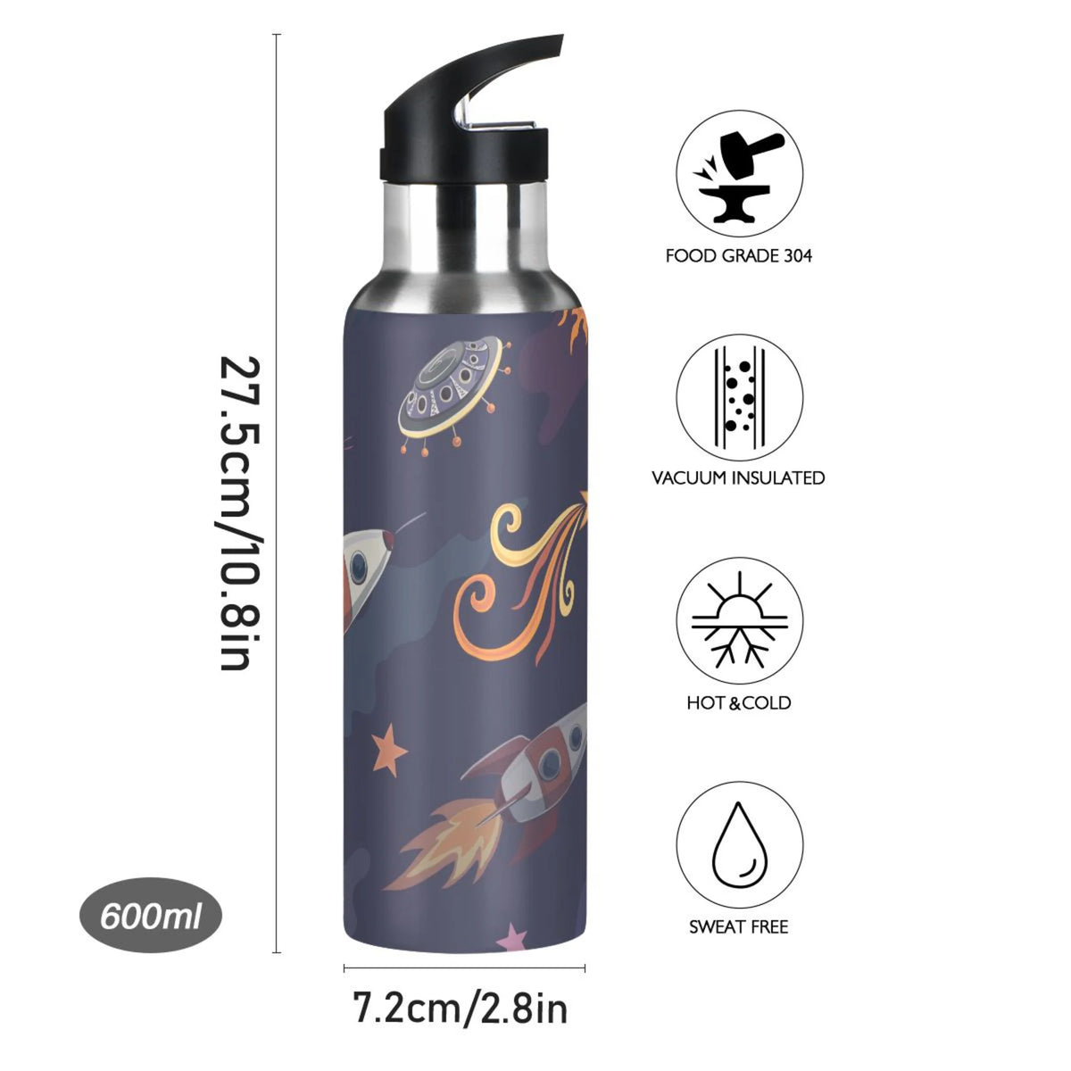 Stainless Steel Insulated Thermos Vacuum Flask Water Bottle with Straw Lid O5381