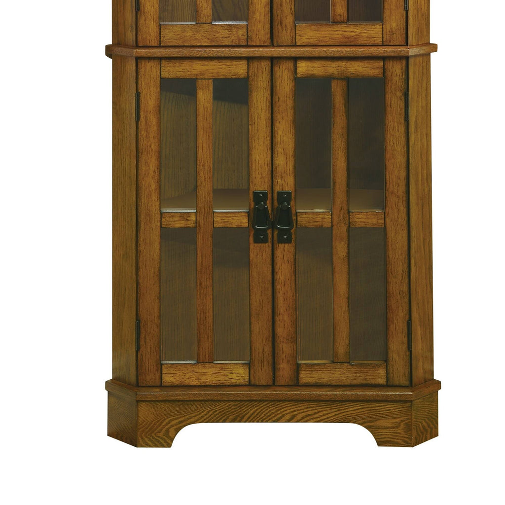 Brown Corner Curio Cabinet with Windowpane Style Door Fronts B512123