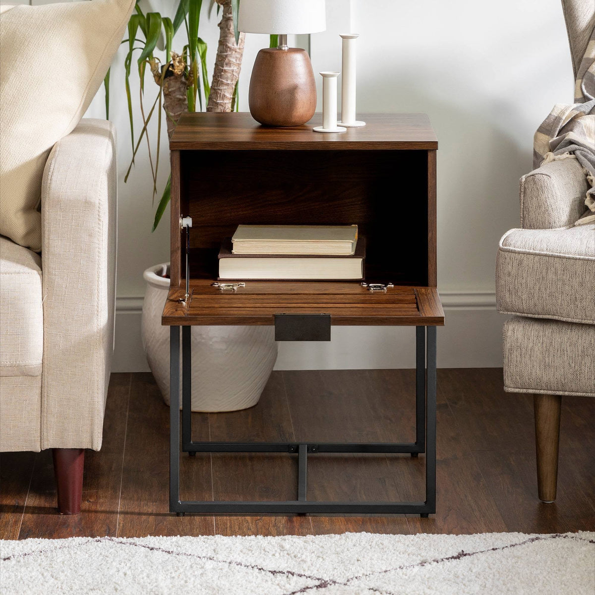 Dark Walnut Slat Side Table T77230