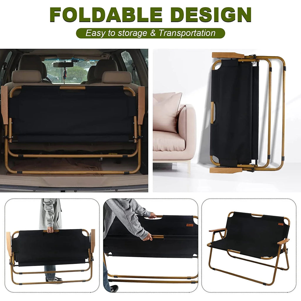 Black 2-Person Outdoor Folding Loveseat Chair F7526