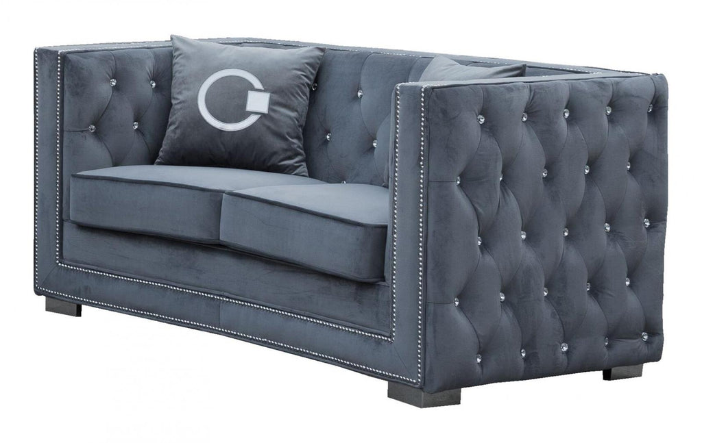 Gray Fabric Sofa & Loveseat Set 2Pcs with Steel Legs S915