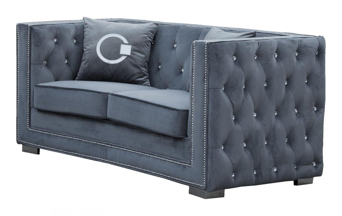 Gray Fabric Sofa & Loveseat Set 2Pcs with Steel Legs S915
