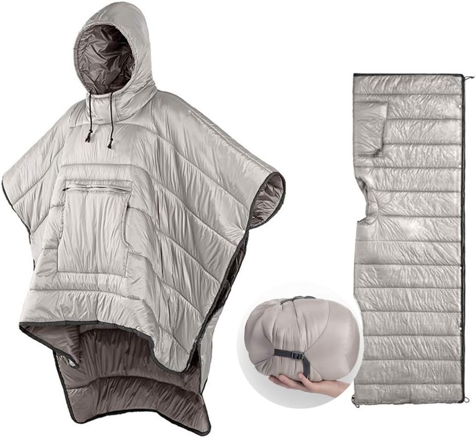 Thermal Poncho Wearable Hooded Blanket Sleeping Bag Cloak with Stuff Sack T130115