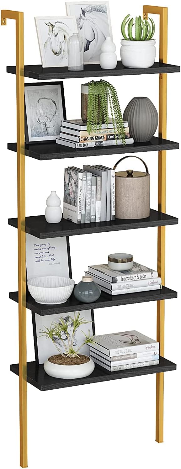 5 Tier Gold + Brown Metal Frame Bookshelf E68977