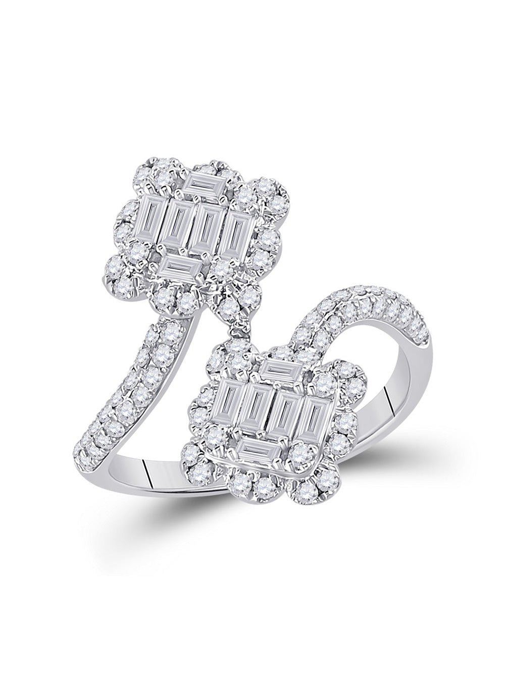 14kt White Gold Baguette Diamond Bypass Ring 1 Cttw V221