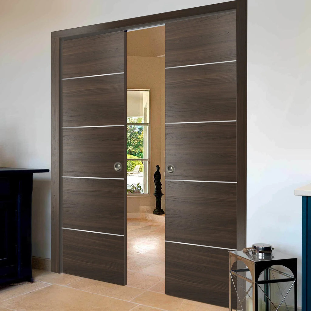 Sliding Brown Doors 48 x 80 with Strips G9150