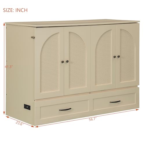Gold Full Size Murphy Bed with Charging Station and Storage Drawer Q7716