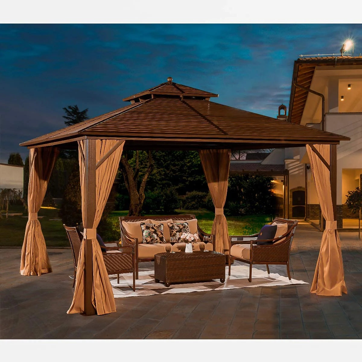 12' x 12' Hardtop Galvanized Steel Gazebo with Aluminum Frame and Netting and Curtains N226125
