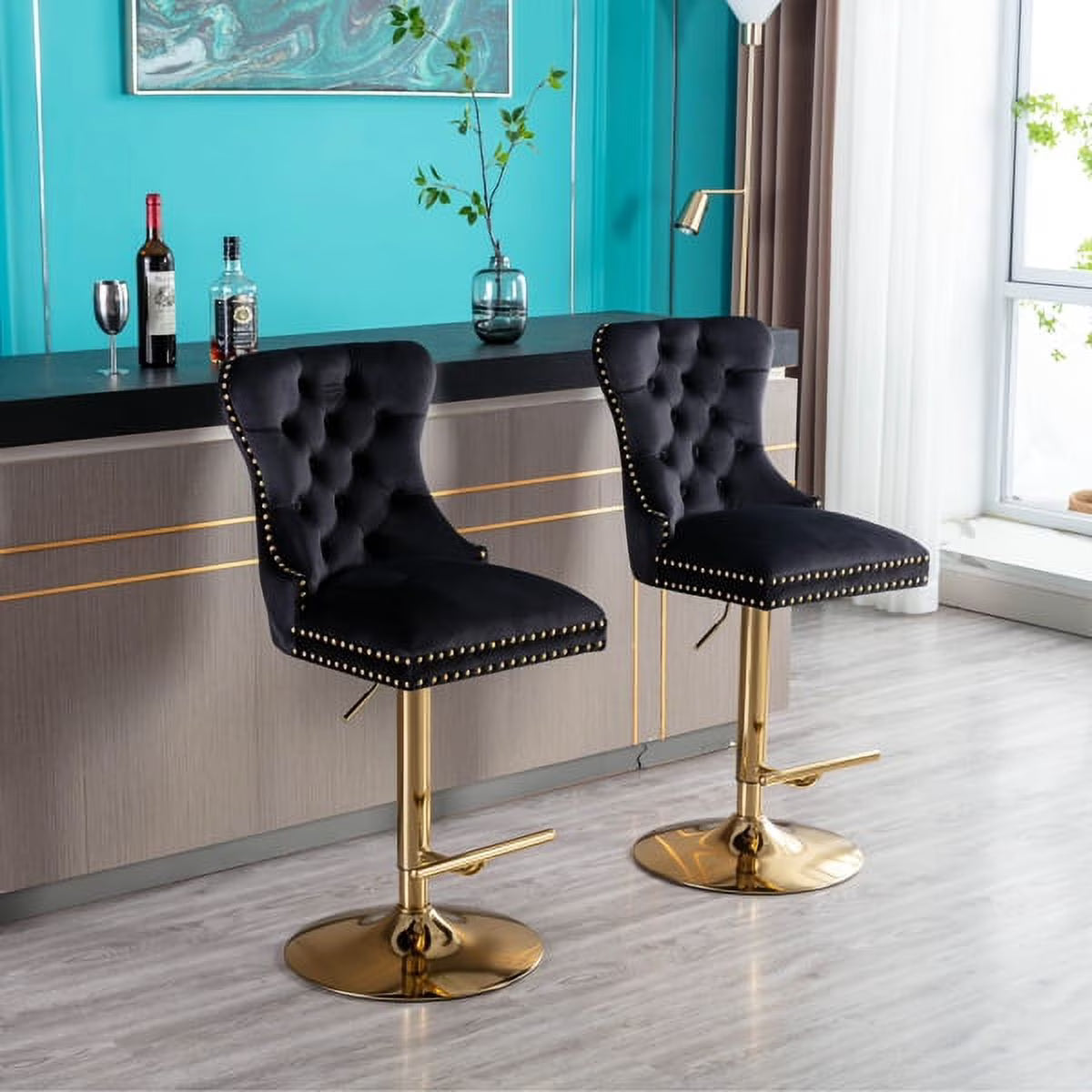 Black Velvet Swivel Bar Stools, Set of 2 U3795