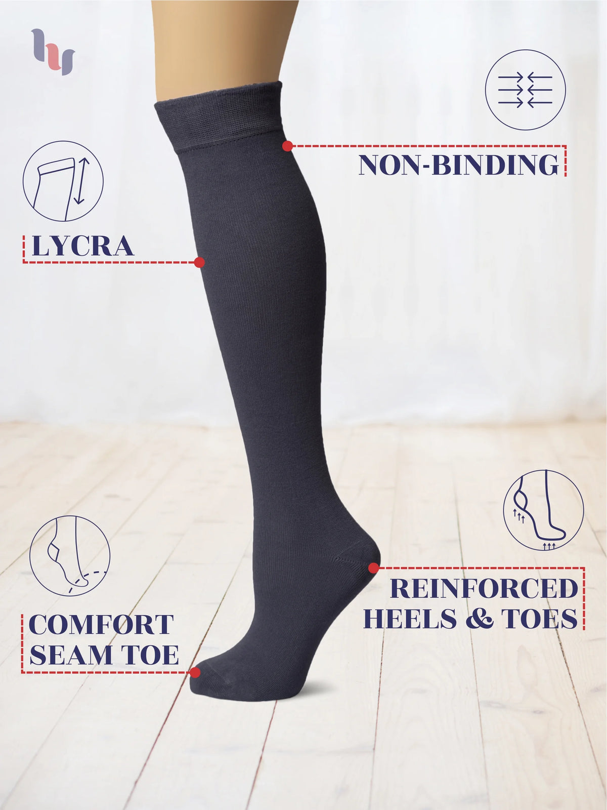 Charcoal Grey 4 Pairs Bamboo Knee High Socks S354397