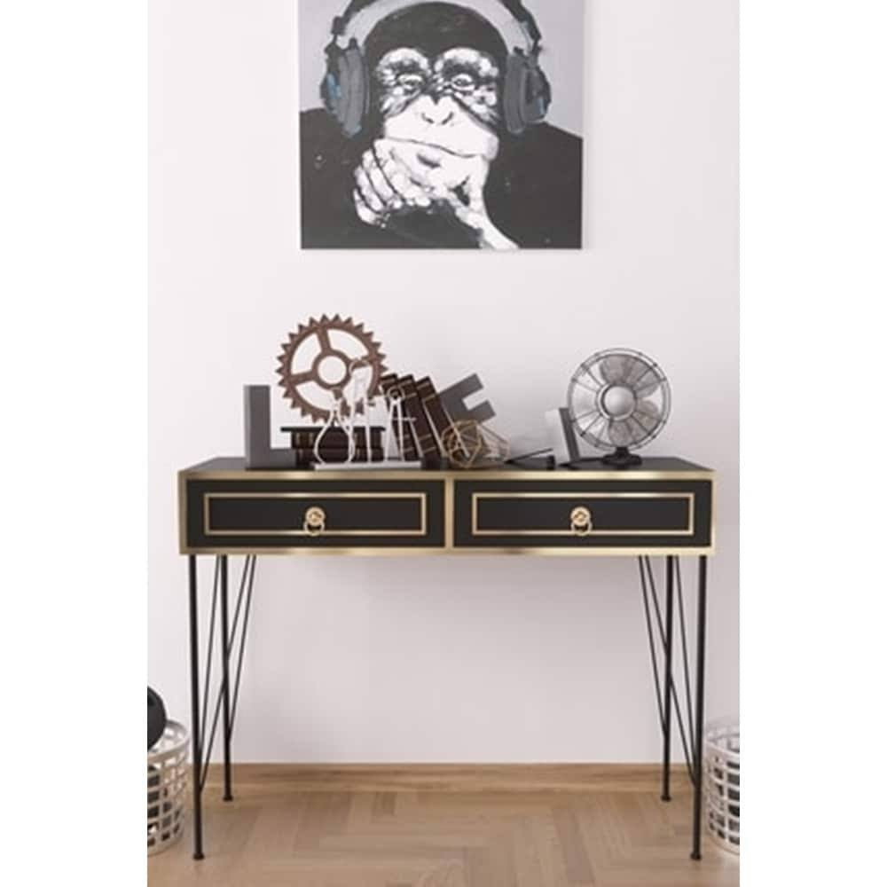 Black 2-Drawer Sideboard with Metal Legs N720