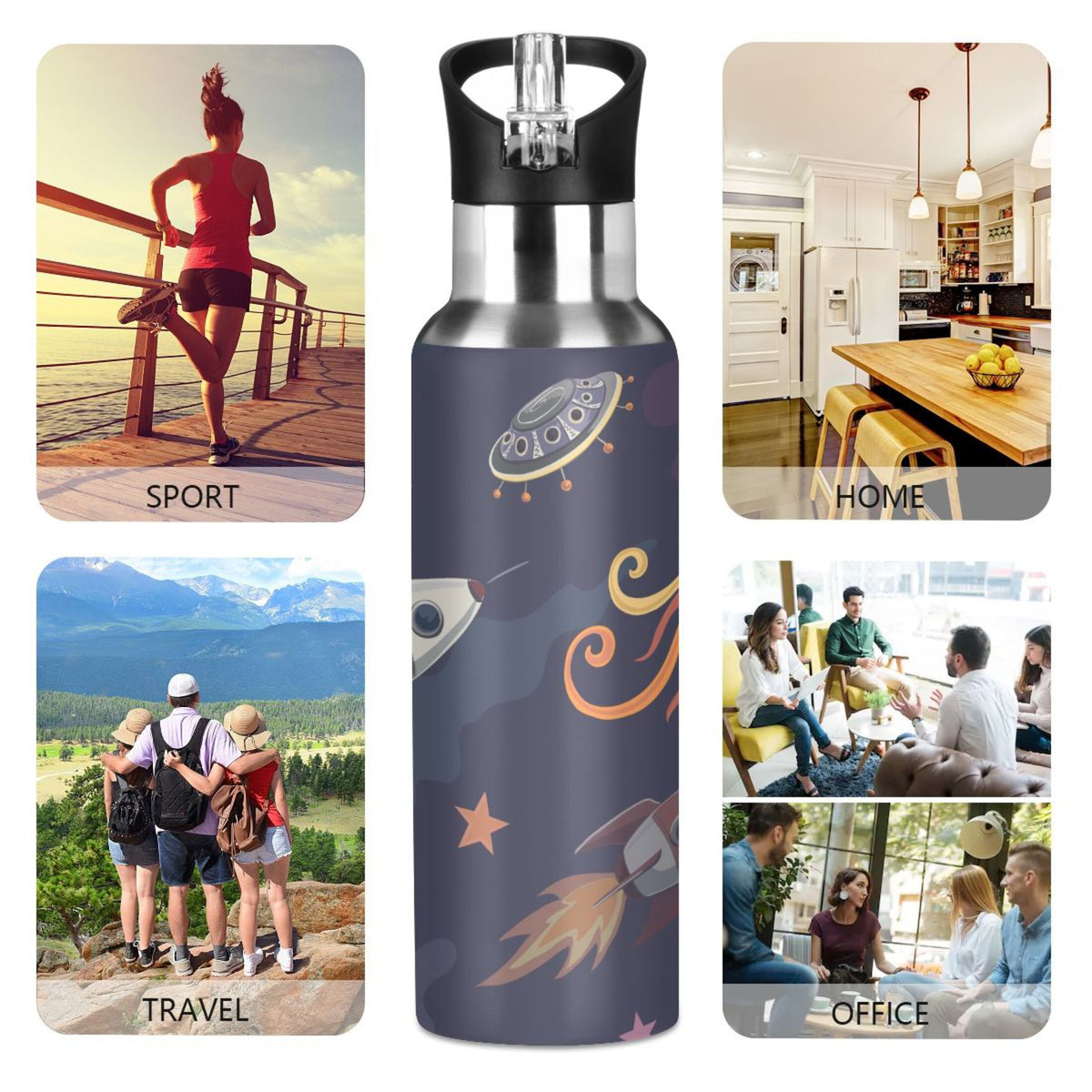 Stainless Steel Insulated Thermos Vacuum Flask Water Bottle with Straw Lid O5381
