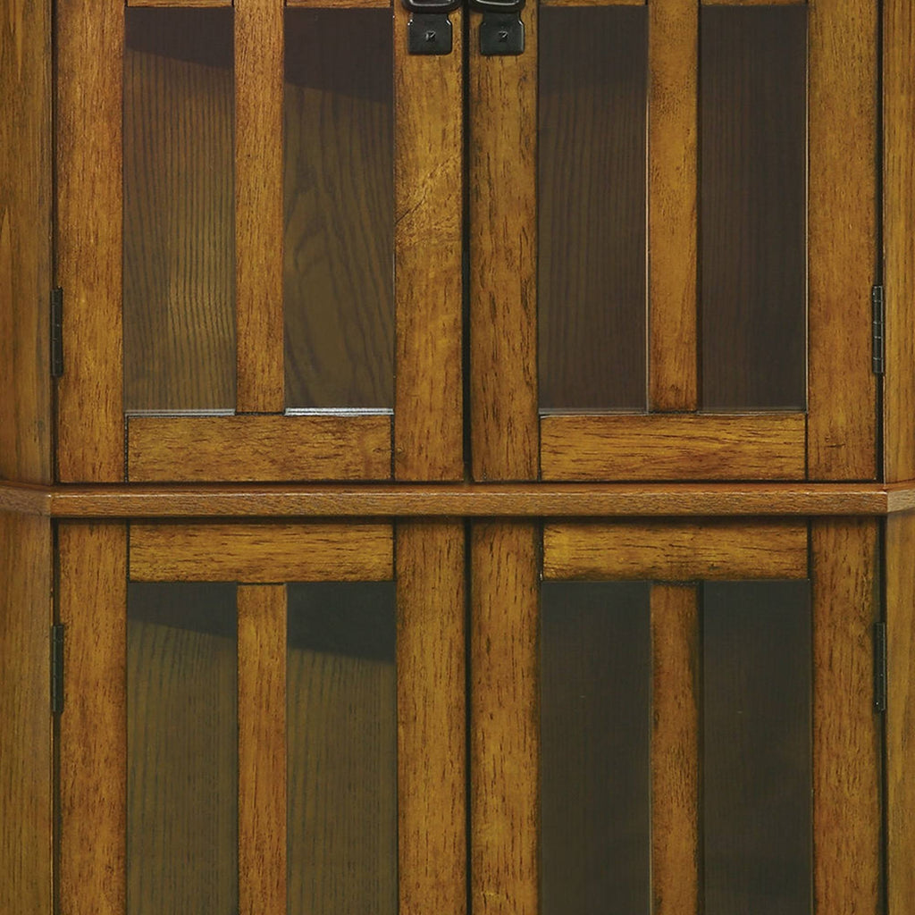 Brown Corner Curio Cabinet with Windowpane Style Door Fronts B512123