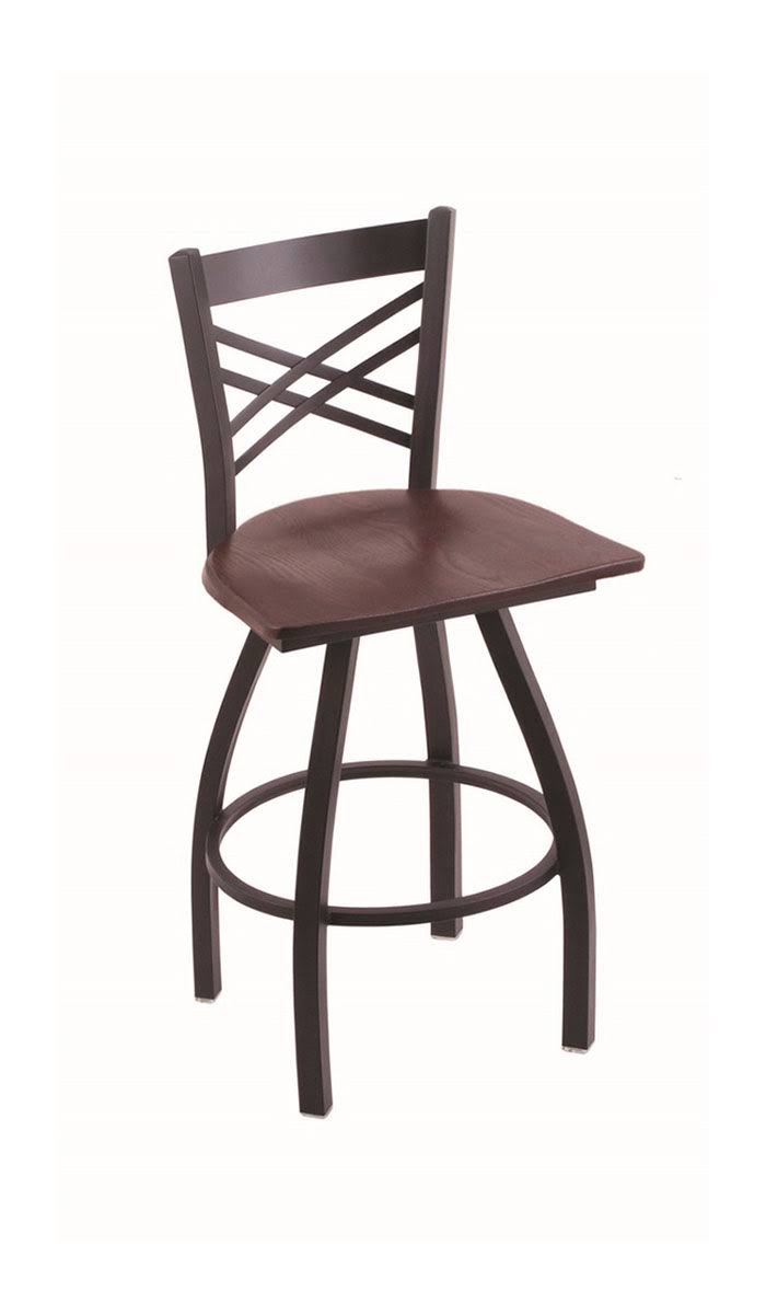 Swivel Counter Stool with Black Wrinkle Finish and Dark Cherry Oak Seat F91847