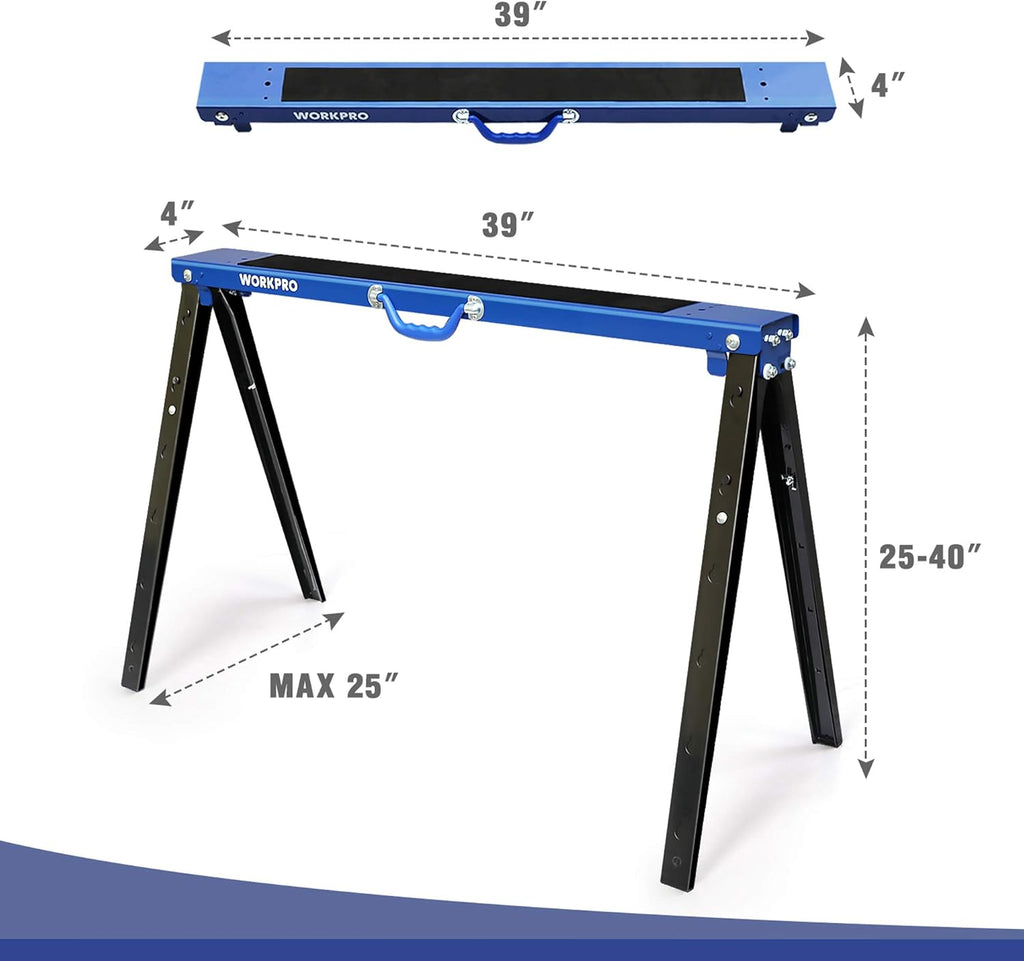 Portable Folding Sawhorse, 1000 lb. Weight Capacity, 2 Pack H657459