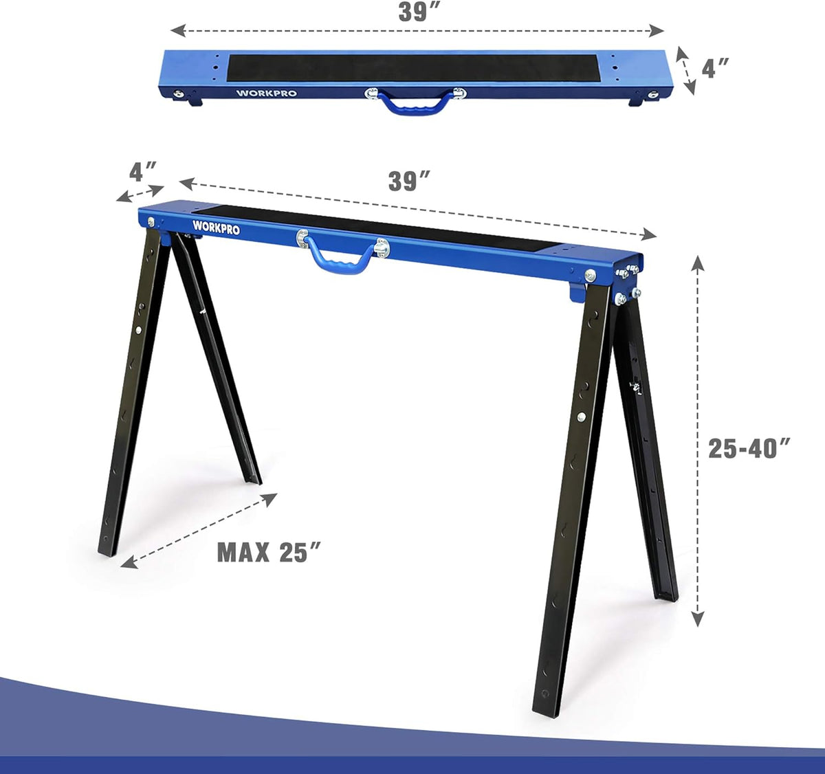 Portable Folding Sawhorse, 1000 lb. Weight Capacity, 2 Pack H657459