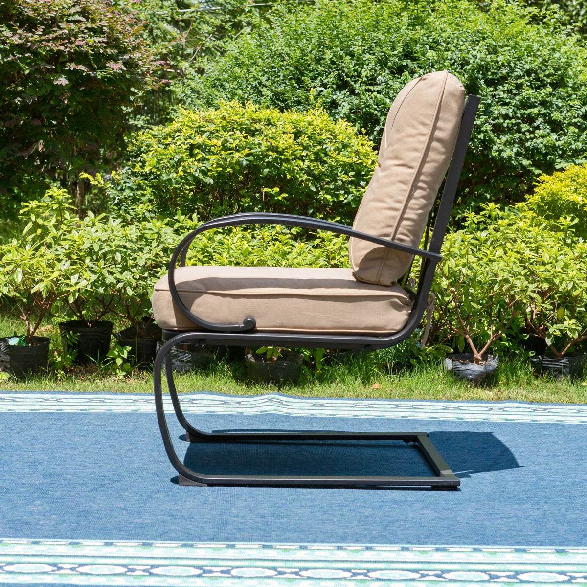 5-Piece Outdoor Dining Set with Black Steel Frame and Beige Cushion B913993