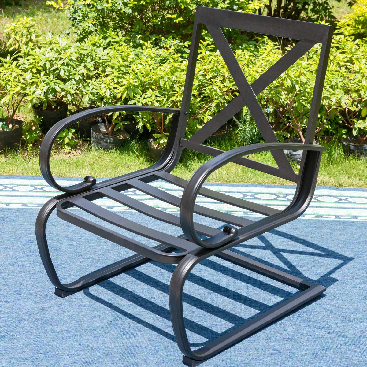 5-Piece Outdoor Dining Set with Black Steel Frame and Beige Cushion B913993