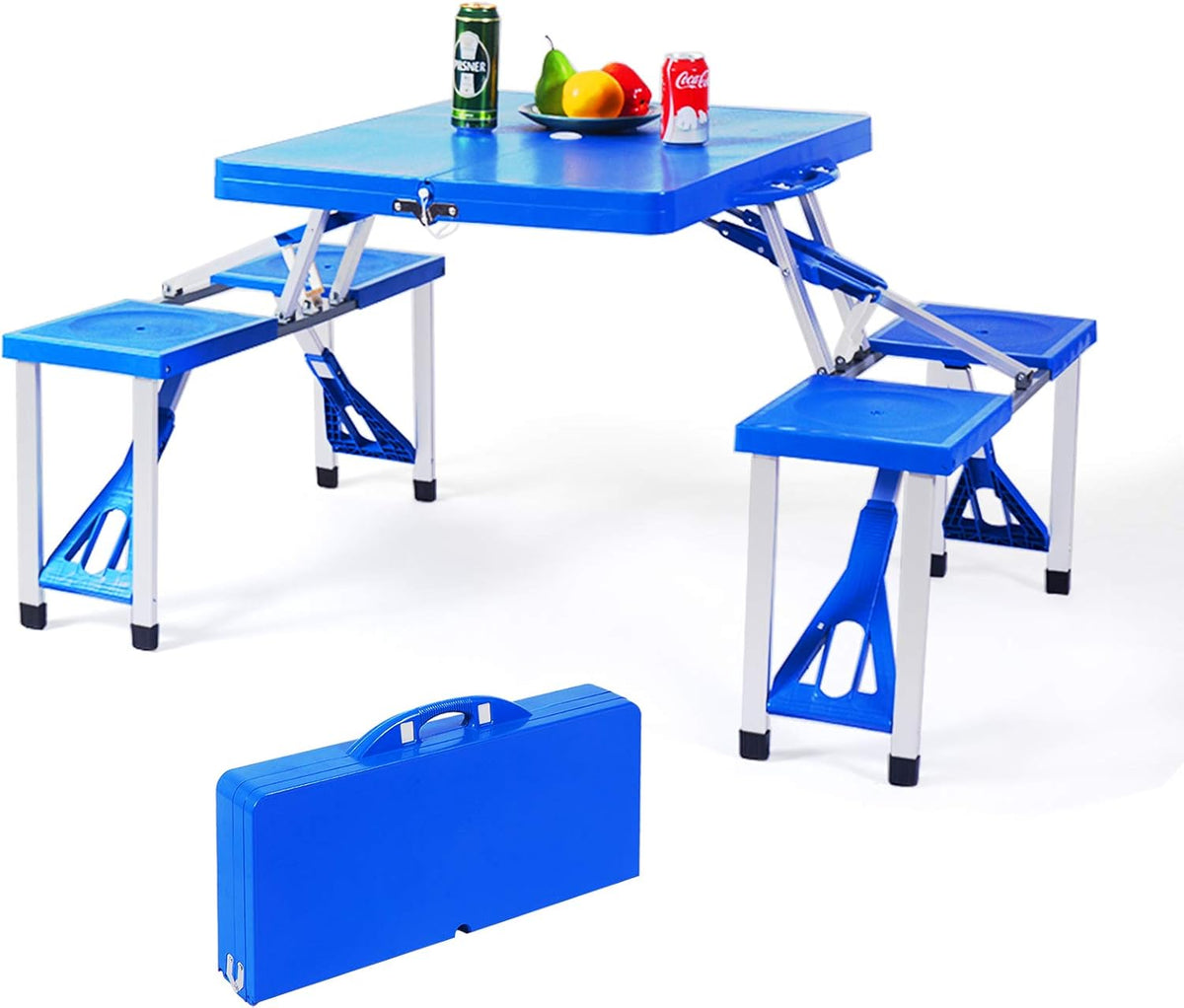 Blue Aluminum Frame Folding Picnic Table with 4 Stools C806