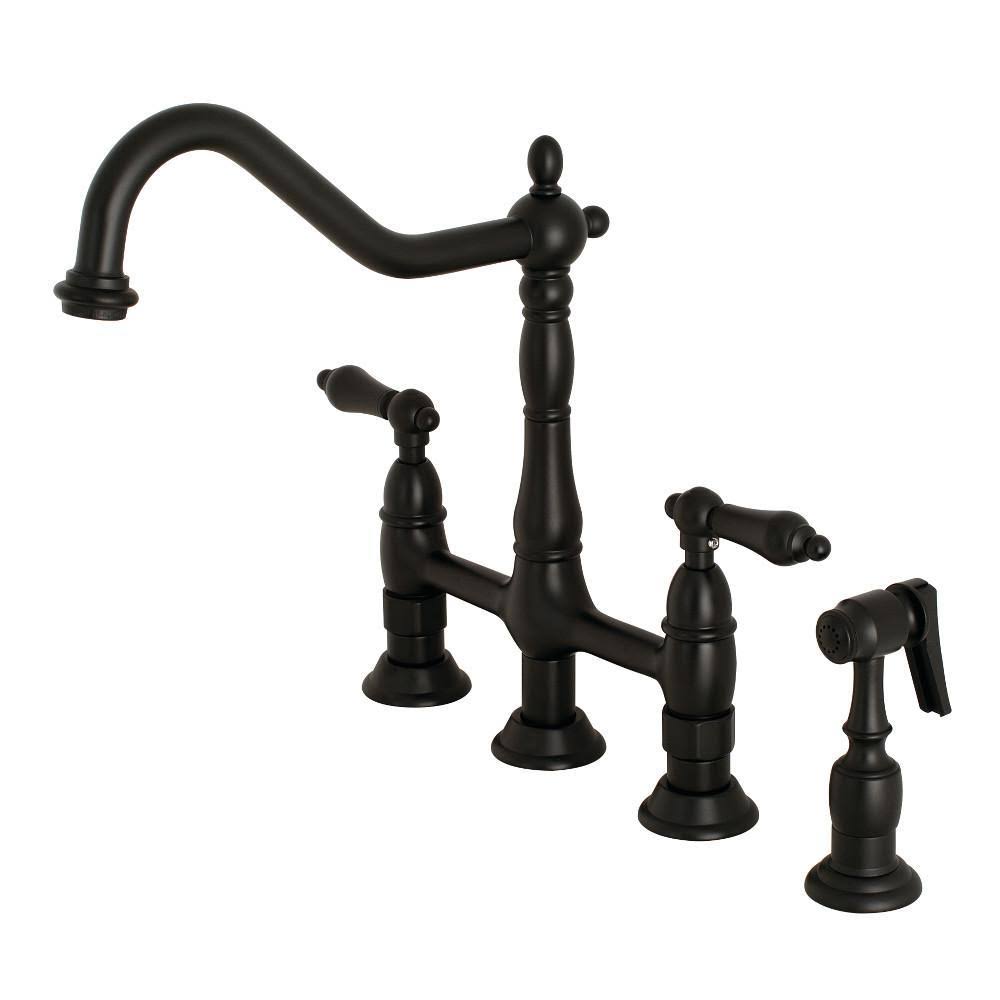 Satin Nickel Kitchen Bridge Faucet with Brass Sprayer B401527