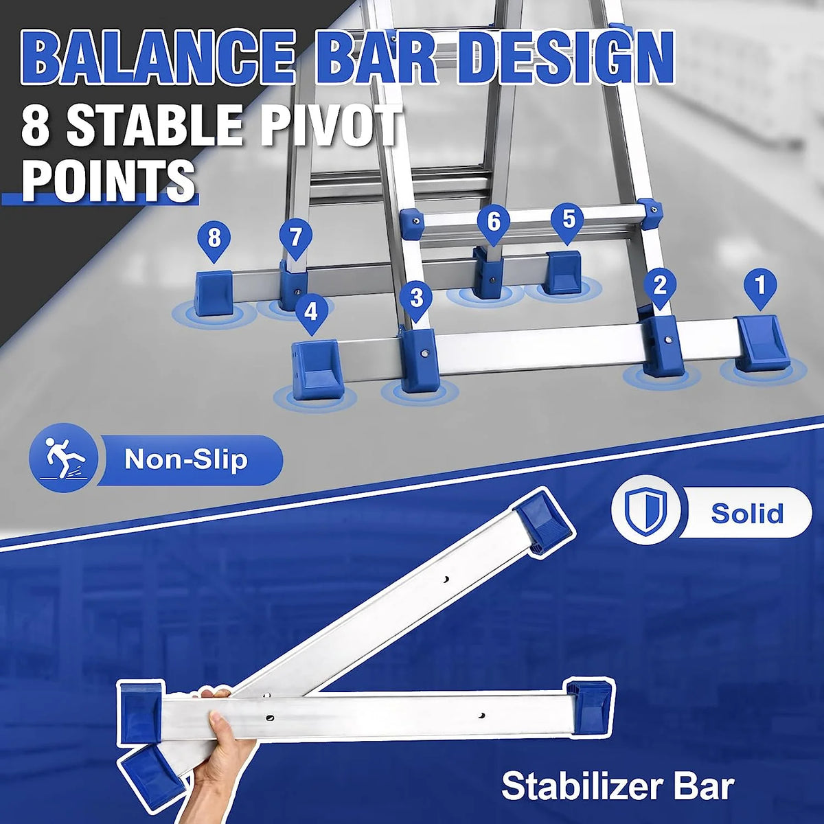 A Frame 4 Step Extension Ladder, 17 Ft Multi Position Ladder with Removable Tool Tray and Stabilizer Bar, 330 lbs Capacity Telescoping Ladder Y981