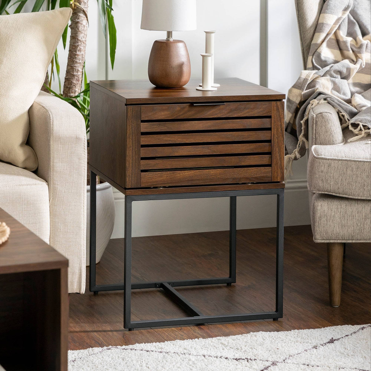 Dark Walnut Slat Side Table T77230