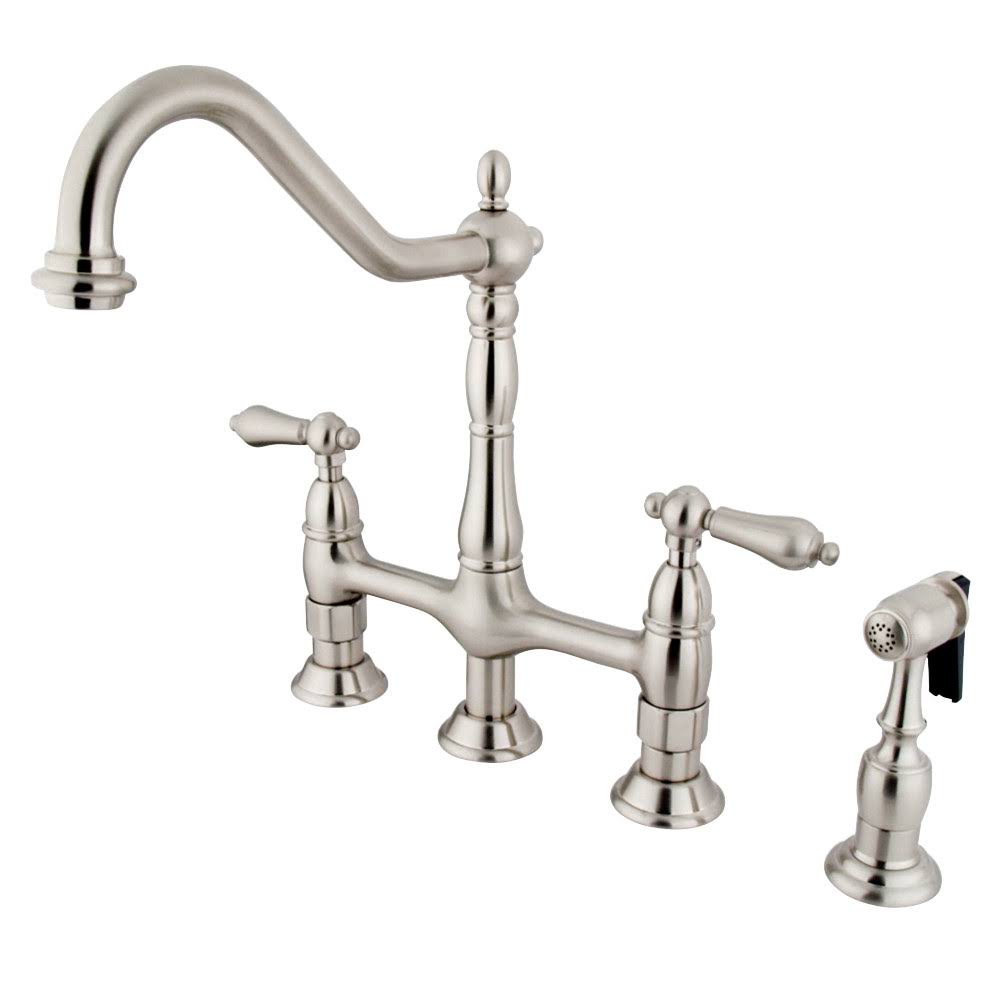 Satin Nickel Kitchen Bridge Faucet with Brass Sprayer B401527