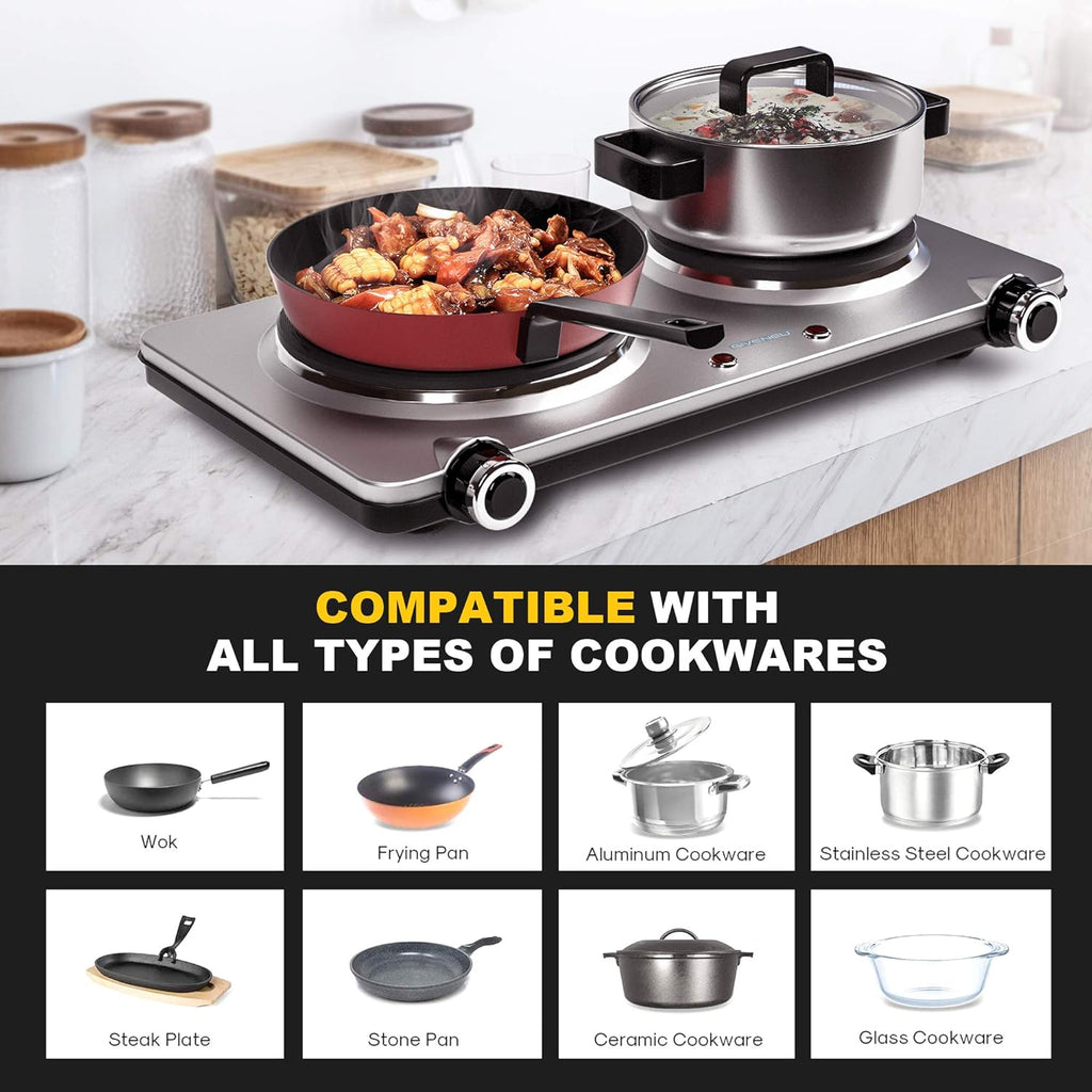 1800W Portable Electric Double Burner Hot Plate I306