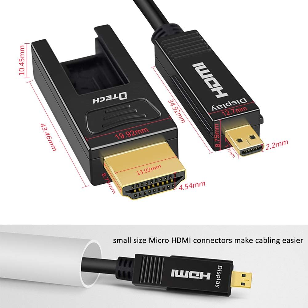Fiber Optic HDMI Cable 200 Feet 4K 60Hz 18Gbps High Speed with Dual Connectors Micro HDMI and Standard HDMI Connector U2125