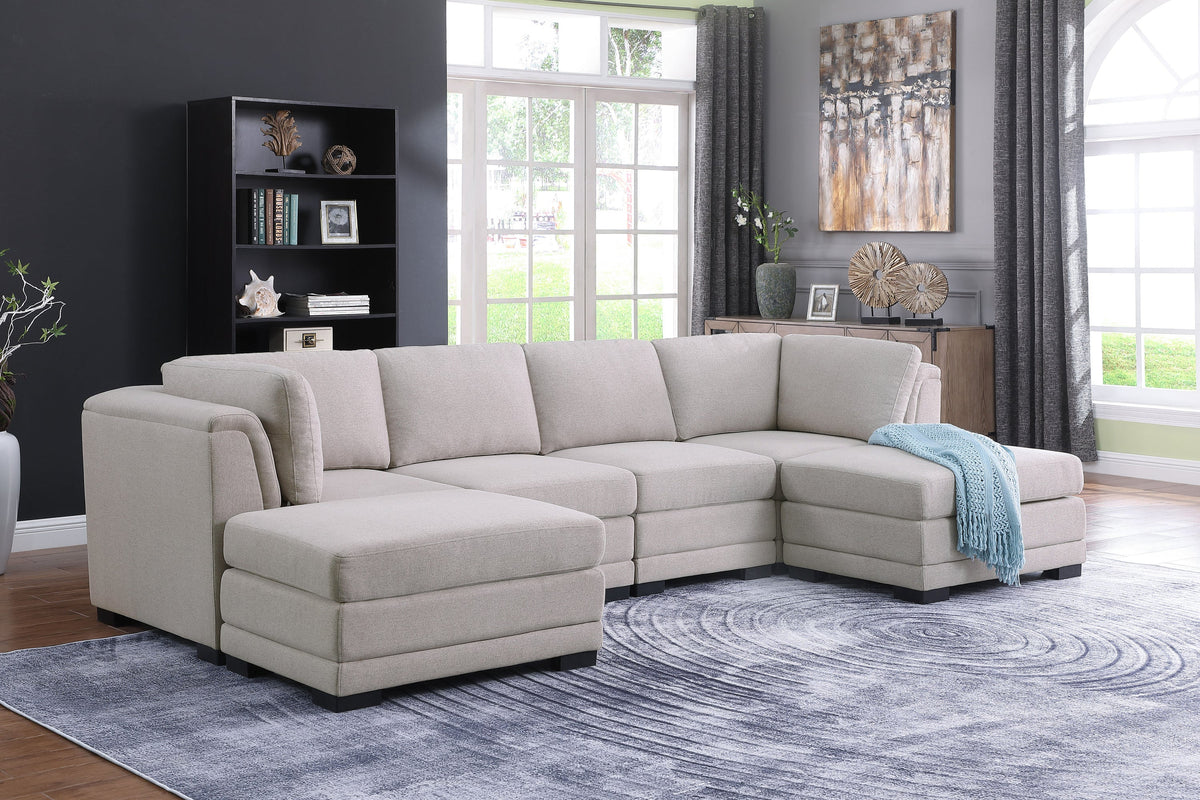 Light Gray Linen Reversible Sectional Sofa with 2 Ottomans B4645