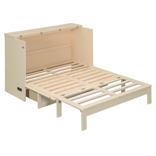 Gold Full Size Murphy Bed with Charging Station and Storage Drawer Q7716