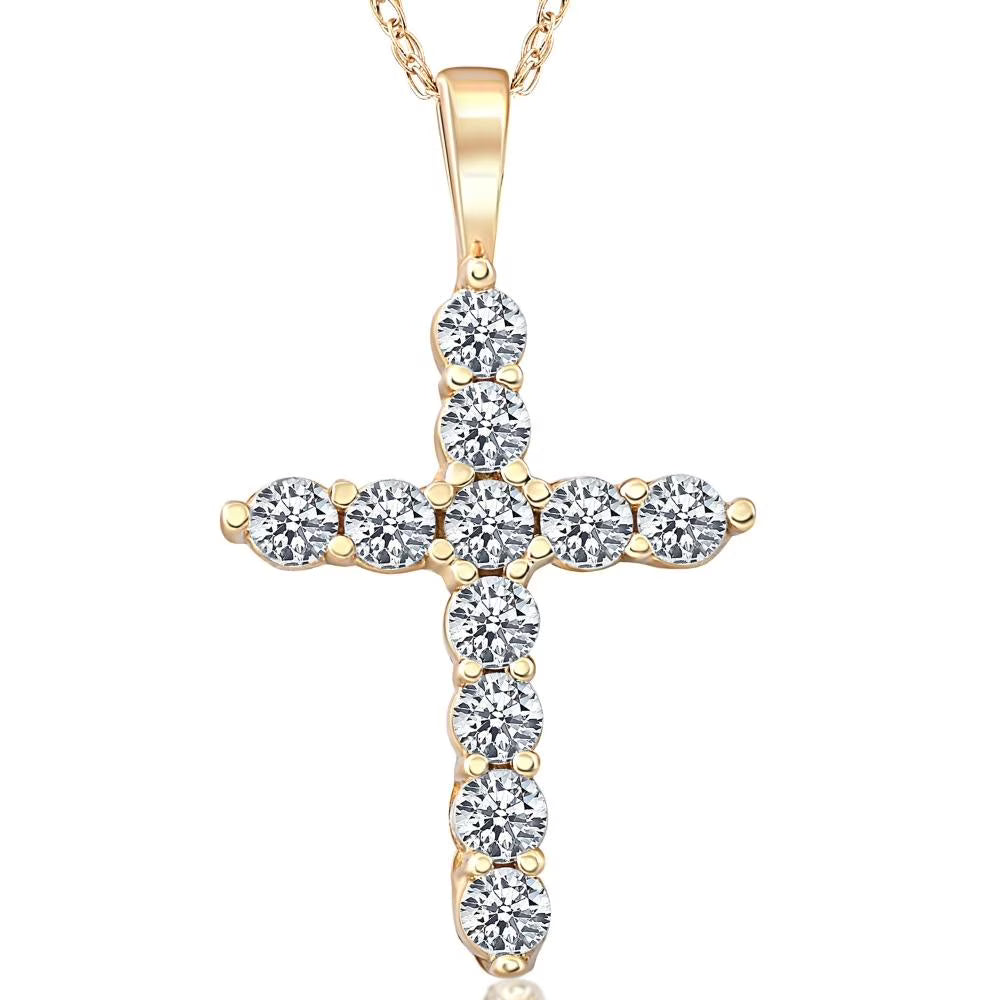 14K Yellow Gold Diamond Cross Pendant Necklace G70588