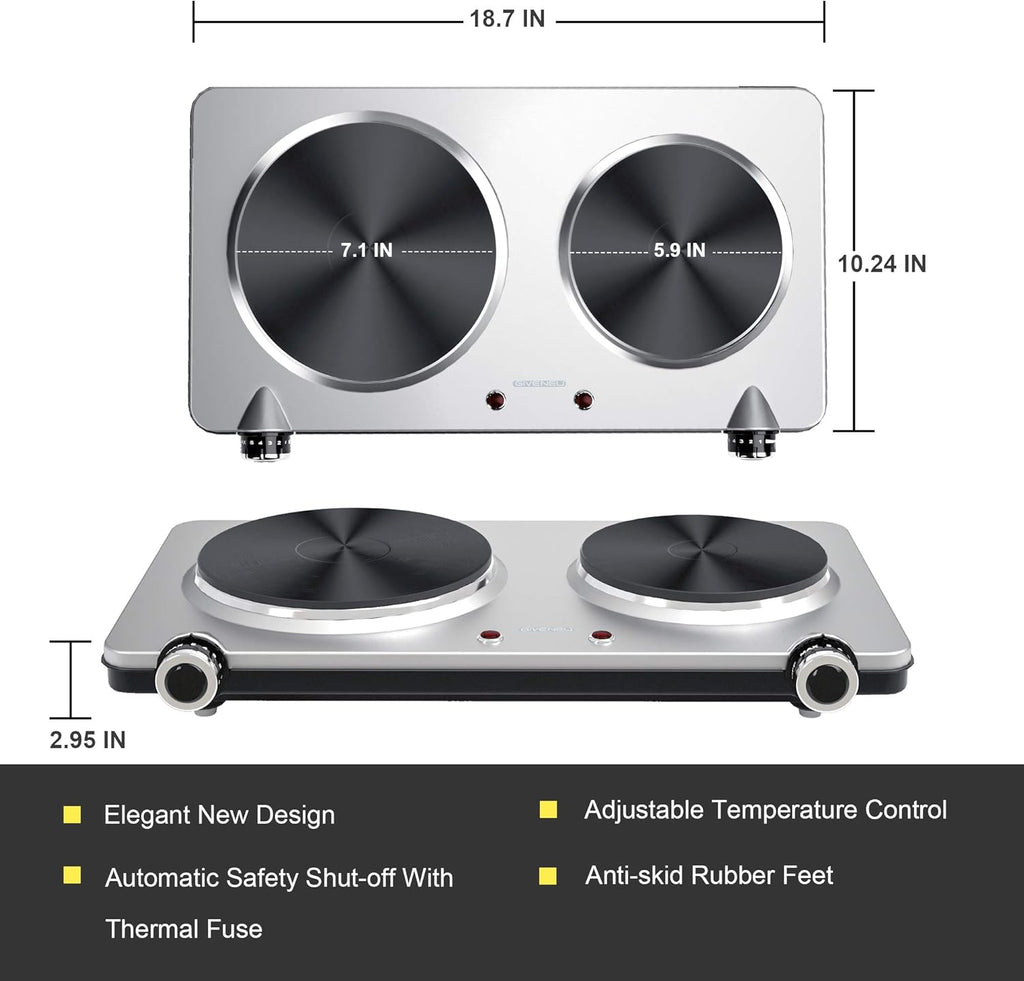 1800W Portable Electric Double Burner Hot Plate I306