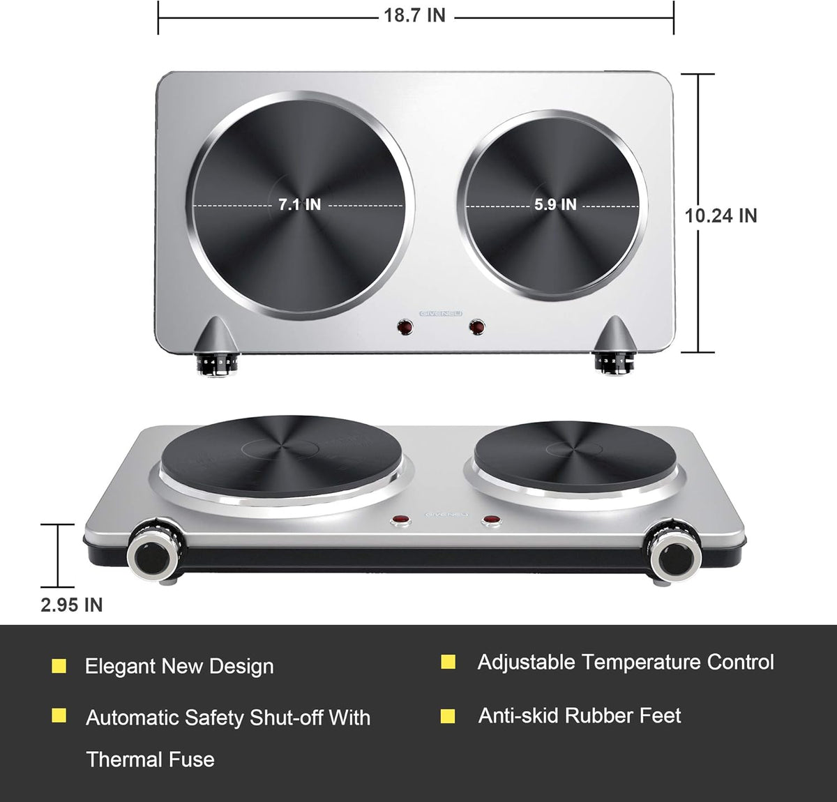 1800W Portable Electric Double Burner Hot Plate I306