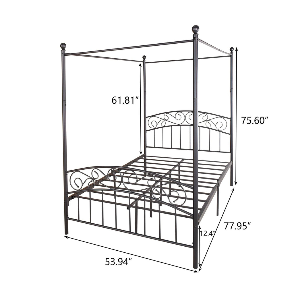 Full Size Metal Canopy Bed Frame Black J546
