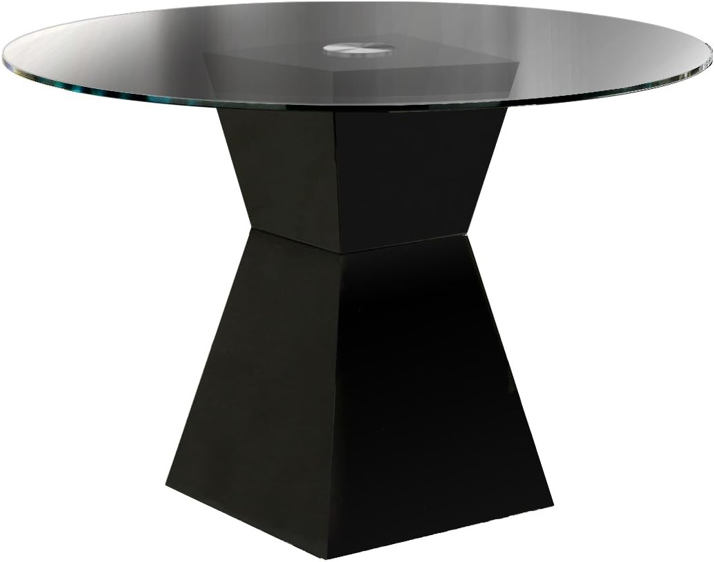 Black Round Dining Table with Tempered Glass Top W1477