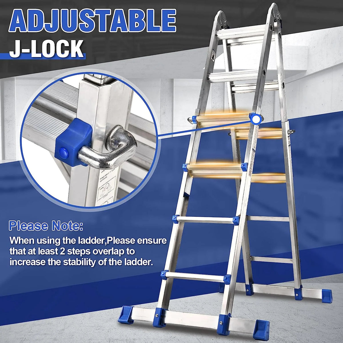 A Frame 4 Step Extension Ladder, 17 Ft Multi Position Ladder with Removable Tool Tray and Stabilizer Bar, 330 lbs Capacity Telescoping Ladder Y981