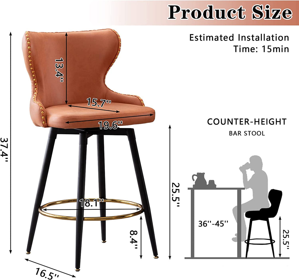 Upholstered Counter Height Fabric Bar Stools Set of 2 with Metal Legs W239